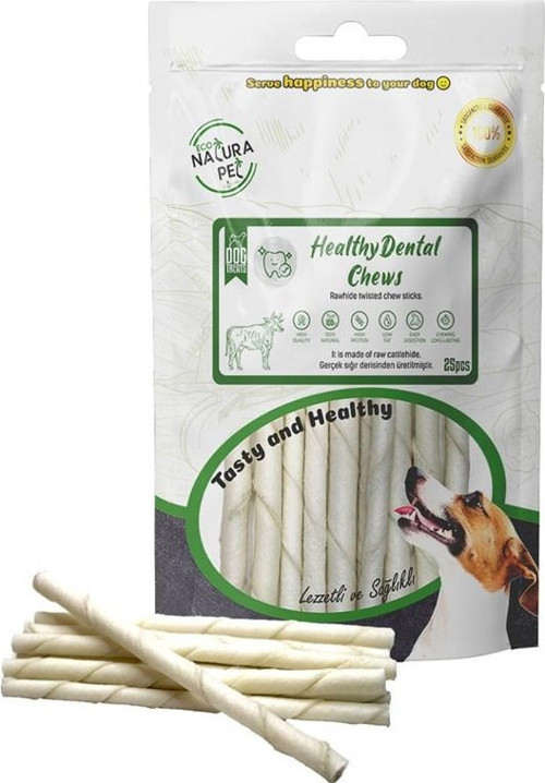Eco Natura Pet Healty Dental Chews Beyaz Burgu Kemik 13Cm 25Li 150Gr