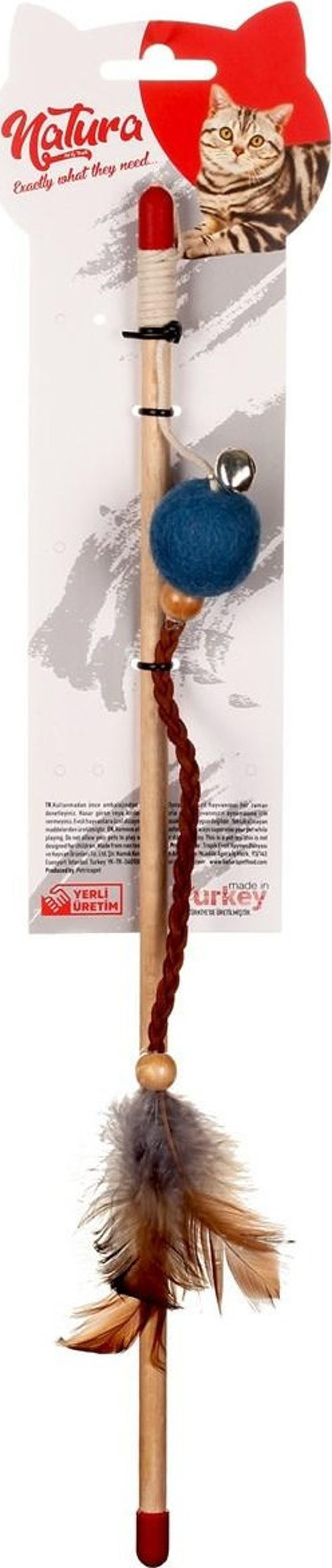 Natura Deri Uçlu Top Kedi Olta Oyuncak 40 Cm