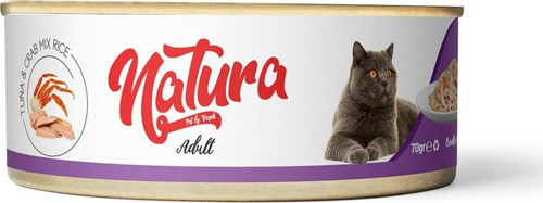 Natura Ton Balığı_Yengeç, Et Suyu İçinde Pirinçli Kedi Konservesi 70Gr