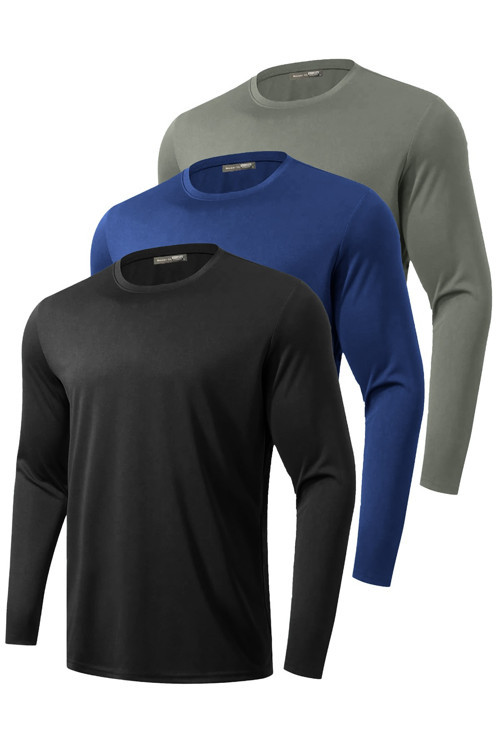 3'lü Paket Erkek %100 Pamuklu Likralı Spor Koşu Günlük Antrenman Uzun Kollu Penye T-shirt