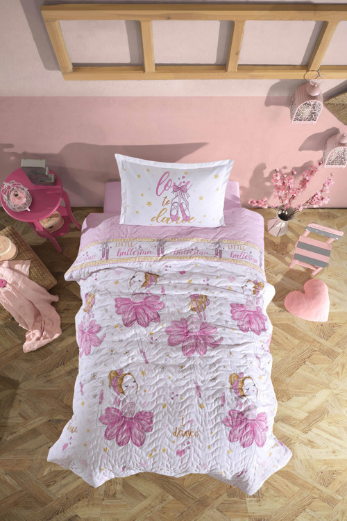 %100 Pamuk Dört Mevsim Set Tek Kişilik Daisy Ballerina V1 Pembe