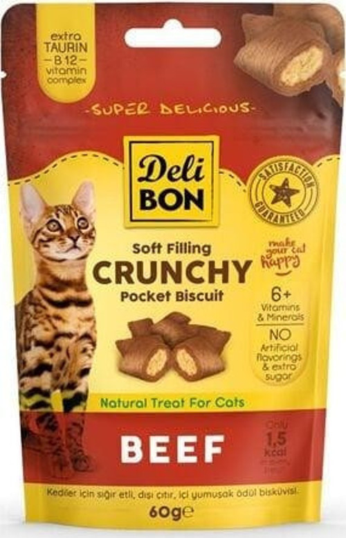 Chrunchy İçi Dolgulu Sığır Etli Kedi Ödül Bisküvisi 60 Gr