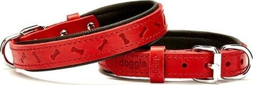 Comfort Deri Kemik Desenli Köpek Boyun Tasması Medium Kırmızı 2x35-40 Cm
