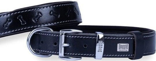 Comfort Deri Kemik Desenli Köpek Boyun Tasması Medium Siyah 2.5x37-45 Cm