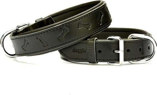 Comfort Deri Kemik Desenli Köpek Boyun Tasması Medium Siyah 3.5x47-55 Cm