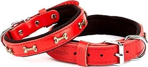 Comfort Deri Kemik Süslü Köpek Boyun Tasması Medium Kırmızı 2.5x37-45 Cm