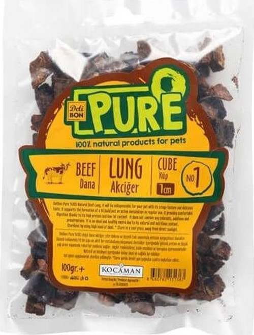 Kurutulmuş Küp Şeklinde Dana Akciğer Köpek Ödül Maması 1 Cm 100 Gr