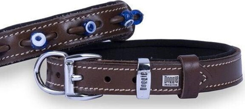 Comfort Deri Nazar Boncuklu Köpek Boyun Tasması Medium Kahverengi 2x35-40 Cm