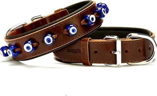 Comfort Deri Nazar Boncuklu Köpek Boyun Tasması Medium Kahverengi 3.5x47-55 Cm