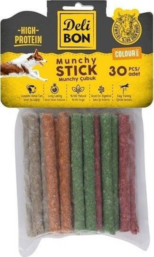Munchy Karışık Renk İnce Deri Çubuk Köpek Ödülü 30 Adet