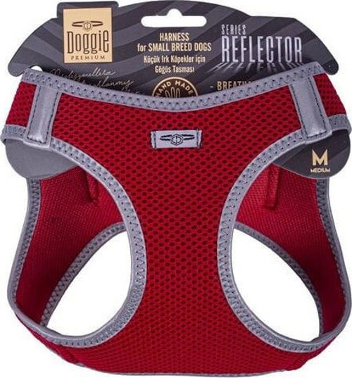 Havalı Dokuma Reflektör Küçük Irk Köpek Göğüs Tasması Medium Kırmızı 38-44 Cm