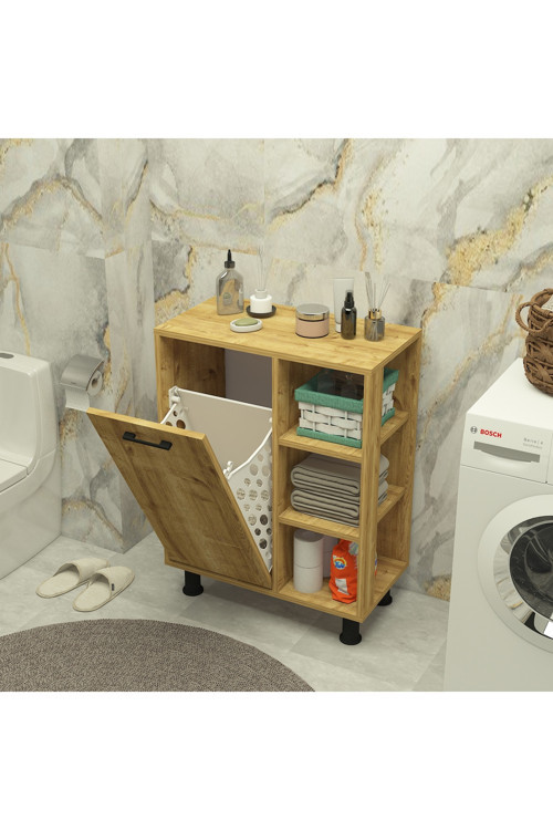 Mobiga Loren Çamaşır Kirli Sepetli Raflı Banyo Dolabı