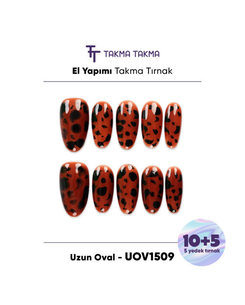 15'li Kahverengi Uzun Oval UOV1509 10'lu Tekrar Kullanılabilir El Yapımı Protez Takma Tırnak Kahverengi-L
