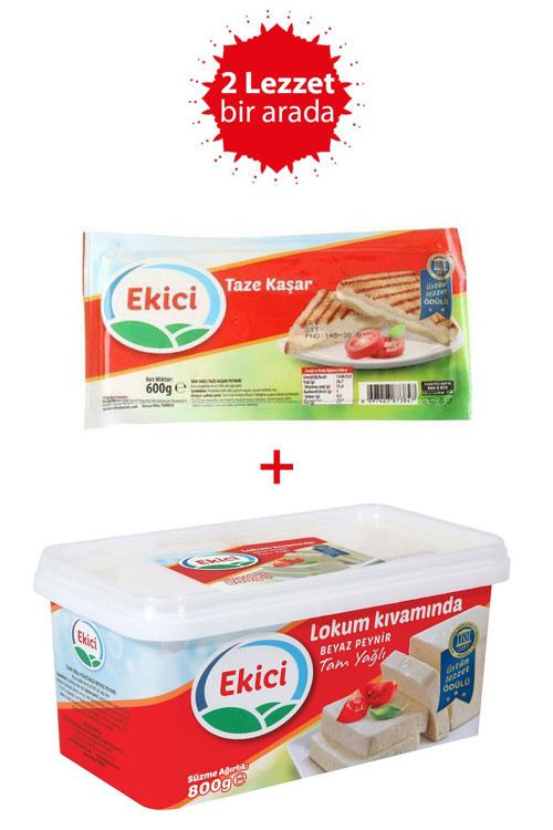 Tam Yağlı Lokum Kıvamında Beyaz Peynir 800 g + Ekici Taze Kaşar Peyniri 600 gr 2'li Lezzet Paketi