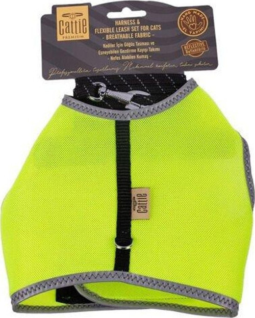 Havalı Dokuma Kedi Göğüs ve Gezdirme Takımı Medium Sarı 1x25-35 Cm
