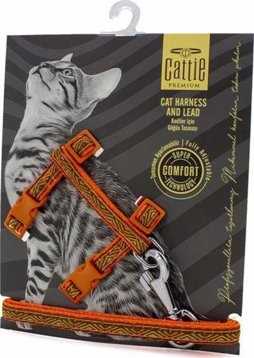 Desenli Kedi Göğüs & Gezdirme Takımı Turuncu 1x25-40 Cm - KONG