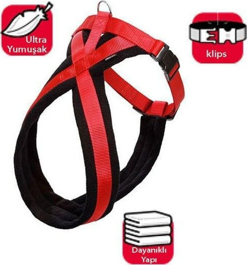 Yumuşak Köpek Göğüs Tasması Siyah/Kırmızı 42-50 Cm