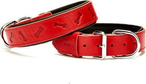 Comfort Deri Kemik Desenli Köpek Boyun Tasması Medium Kırmızı 3.5x47-55 Cm - KONG