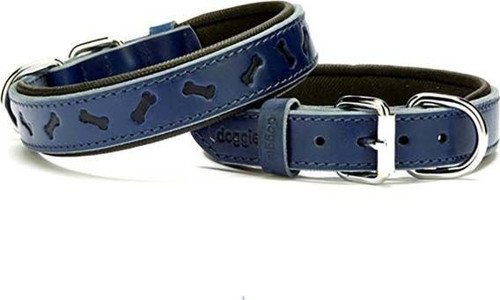 Comfort Deri Kemik Desenli Köpek Boyun Tasması Medium Mavi 2.5x37-45 Cm - KONG