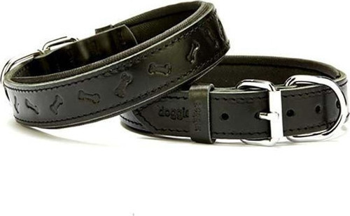 Comfort Deri Kemik Desenli Köpek Boyun Tasması Medium Siyah 3x42-50 Cm - KONG