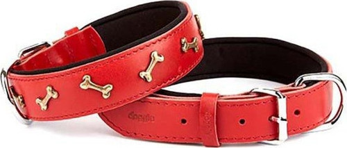 Comfort Deri Kemik Süslü Köpek Boyun Tasması Large Kırmızı 4x57-65 Cm - KONG
