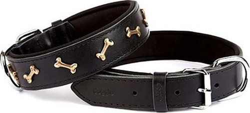 Comfort Deri Kemik Süslü Köpek Boyun Tasması Medium Siyah 3x42-50 Cm - KONG