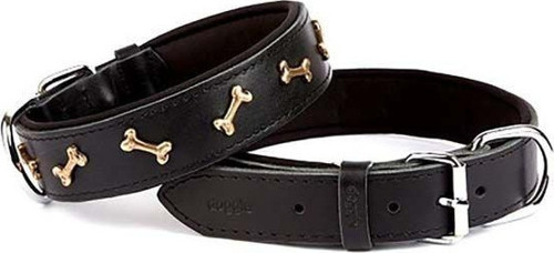 Comfort Deri Kemik Süslü Köpek Boyun Tasması Medium Siyah 4x52-60 Cm - KONG