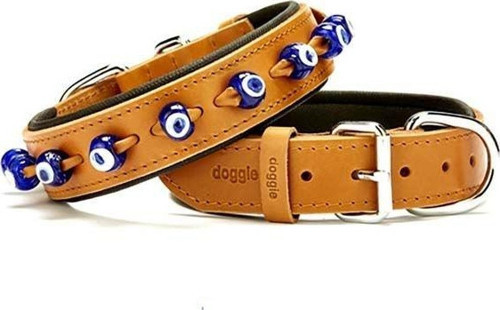 Comfort Deri Nazar Boncuklu Köpek Boyun Tasması Medium Camel 3.5x47-55 Cm - KONG