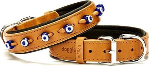 Comfort Deri Nazar Boncuklu Köpek Boyun Tasması Medium Camel 3x42-50 Cm - KONG