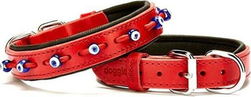 Comfort Deri Nazar Boncuklu Köpek Boyun Tasması Medium Kırmızı 2.5x37-45 Cm - KONG