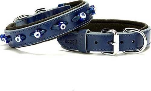 Comfort Deri Nazar Boncuklu Köpek Boyun Tasması Medium Mavi 2.5x37-45 Cm - KONG