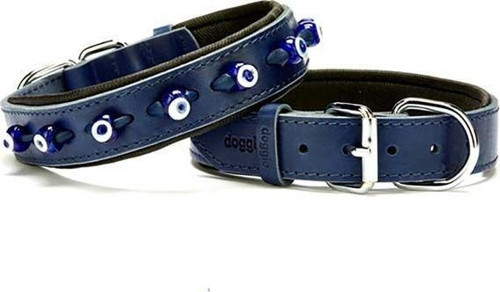 Comfort Deri Nazar Boncuklu Köpek Boyun Tasması Medium Mavi 3x42-50 Cm - KONG
