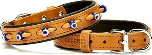Comfort Deri Nazar Boncuklu Köpek Boyun Tasması Small Camel 2x30-35 Cm - KONG