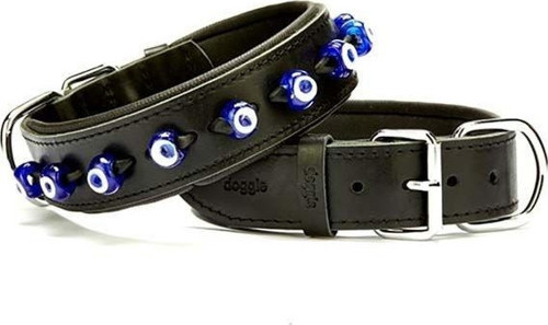 Comfort Deri Nazar Boncuklu Köpek Boyun Tasması Small Siyah 4x47-55 Cm - KONG