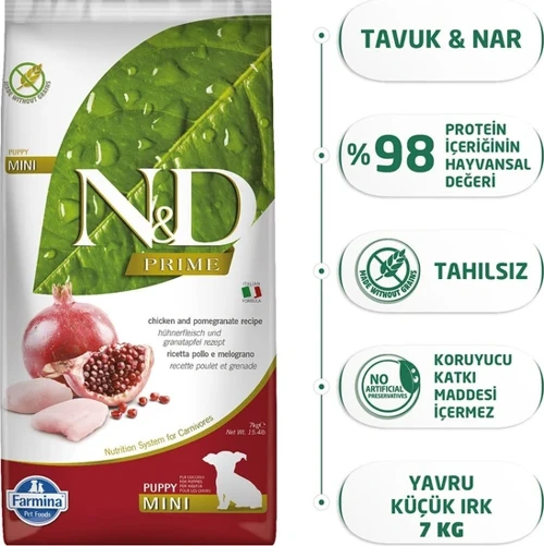 N-D Mini Irk Yavru Köpek Maması 2.5 Kg Tahılsız Tavuklu Ve Narlı