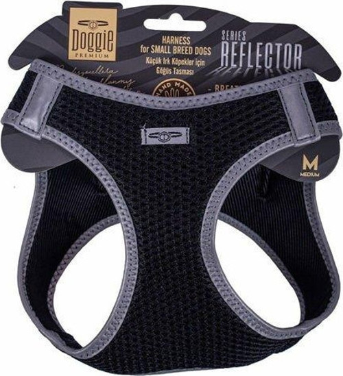 Havalı Dokuma Reflektör Küçük Irk Köpek Göğüs Tasması Medium Siyah 38-44 Cm