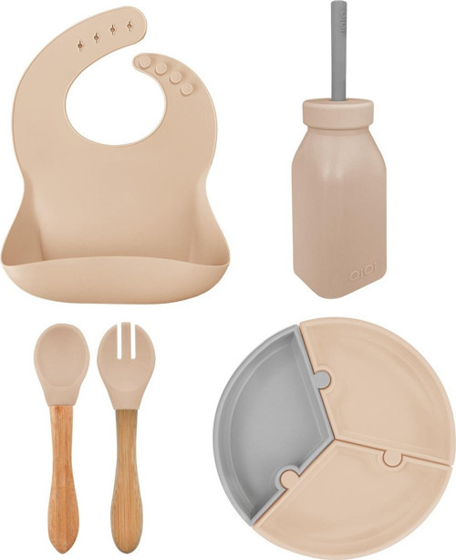 Bubble Beige Dörtlü Set (önlük+şişepipet+puzzle+kaşıkçatal)