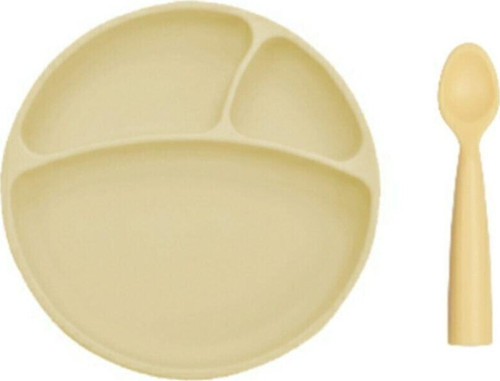 Vakum Tabanlı Tabak + Kaşık 2 Li Set Sarı