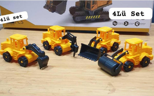 Oyuncak iş Makineleri Seti / Yol Kazı Asfalt Kepçe Silindir (Hilti, Delici) İnşaat Araçları 4lü Set
