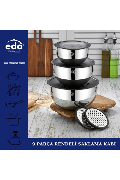 paslanmaz çelik 9 parça karıştırma kabı - rendeli karıştırma saklama kabı seti