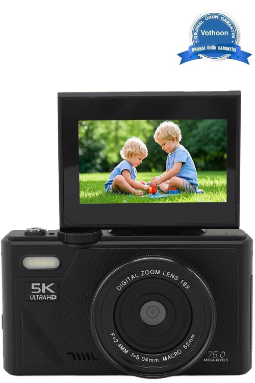 5K 75MP HD Dijital Kamera 18X Dijital Zoom, Flaşlı,3.0 inç Ekranlı Vlog ve Fotoğraf Makinesi