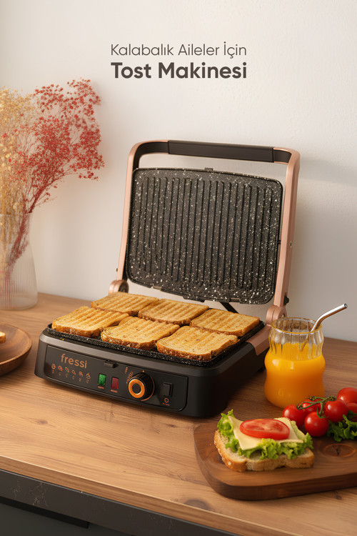 Izgara Ve Tost Makinesi Vintage Retro 6 Dilim Kapasiteli 180 Derece Açılabilir 2000W Fr-Tm01