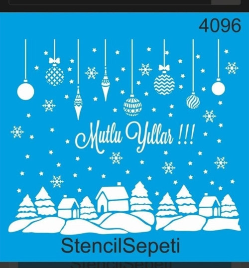 Mutlu Yıllar Deseni Stencıl Şablon St4096 30x30 Cm