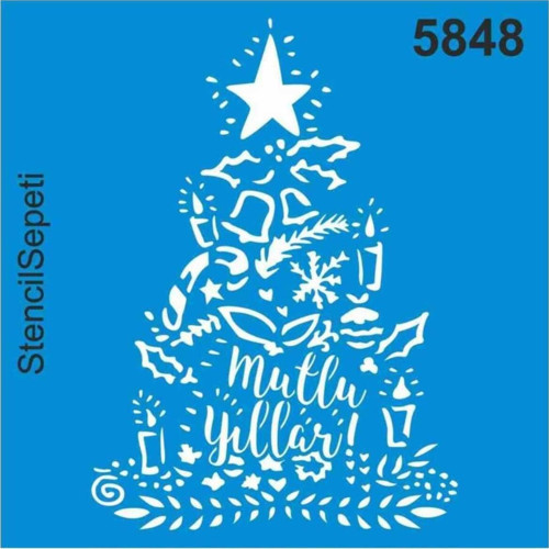 Mutlu Yıllar Deseni Stencıl Şablon ST5848- 20x20cm