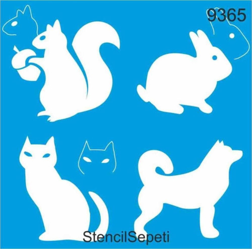 Sincap Tavşan Kedi Köpek Deseni Stencıl Şablon ST9365- 20x20cm