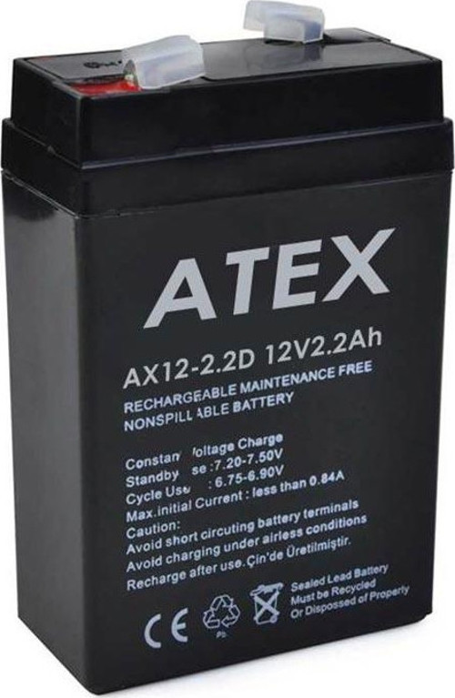 ATEX 12 VOLT - 2.2 AMPER DİK KARE AKÜ (70 X 46 X 101 MM) - Eski Akü İadesiz