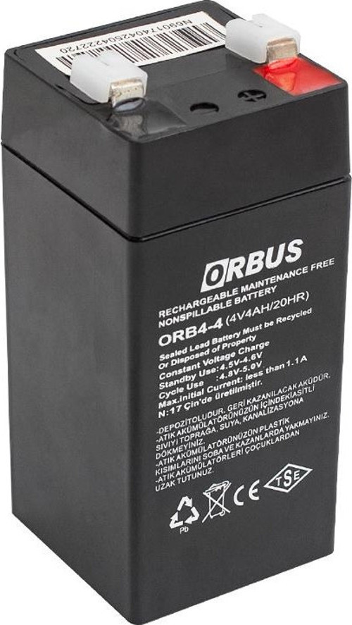 ORBUS ORB4-4 4 VOLT - 4 AMPER DİK AKÜ (45 X 45 X 100 MM) - Eski Akü İadesiz