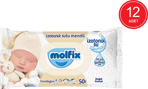 Yenidoğan Islak Pamuk Mendil 50'li 12 Paket 600 Yaprak