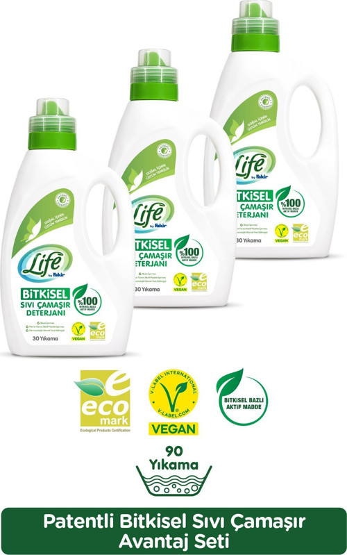 %100 Bitkisel Bazlı Vegan Sıvı Çamaşır Deterjanı 1500 ml x 3 Adet