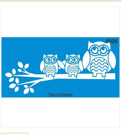 Daldaki Baykuşlar Deseni Stencıl Şablon St8026 20x40cm